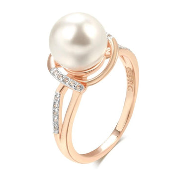 Latest Fashion Geometry 14K Filled Rose Gold and Silver AAA Zircon Pearl Ring for Women Boho Ethnic Jewellery